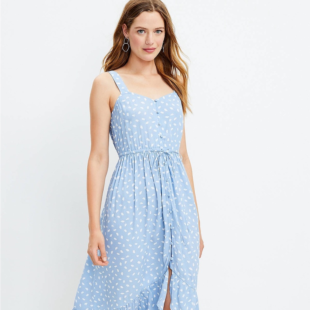 Loft Button Ruffle Midi Dress